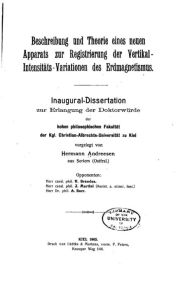 Beschreibung und theorie eines neuen apparats zur registrierung der vertikal-intensitÃ¤ts-variationen des erdmagnetismus Hermann Andreesen Author