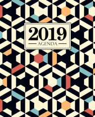 Agenda 2019: 19x23cm: Agenda 2019 settimanale italiano: motivo geometrico nero rosso e blu 5005 Papeterie Bleu Author