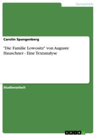 'Die Familie Lowositz' von Auguste Hauschner - Eine Textanalyse: Eine Textanalyse Carolin Spangenberg Author
